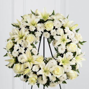 White Tribute Wreath With Stand