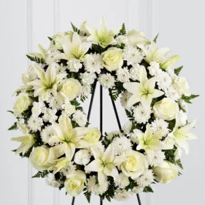 White Tribute Wreath With Stand