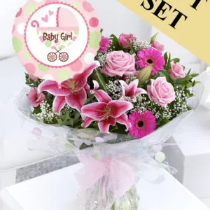 Baby Girl Hand-tied with Baby Girl Balloon