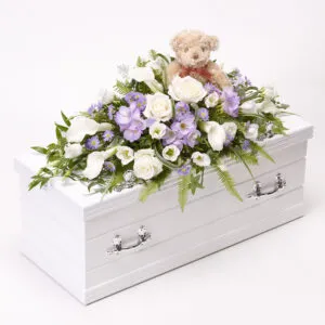Children's Casket Spray with Teddy Bear Blue & Lilac