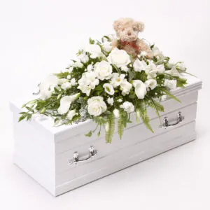 Children's Casket Spray with Teddy Bear White