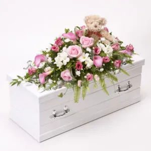 Children's Casket Spray with Teddy Bear Pink