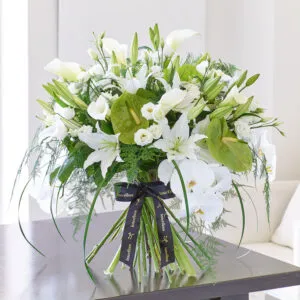 Luxury White Lily and Anthurium Hand-tied