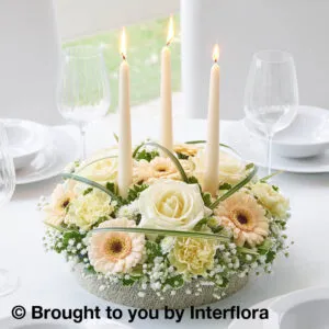 Pastel Rose and Germini Candle Centrepiece