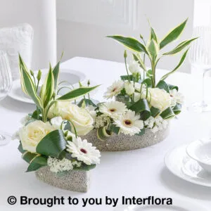 White Rose and Germini Curved Floral Centrepiece
