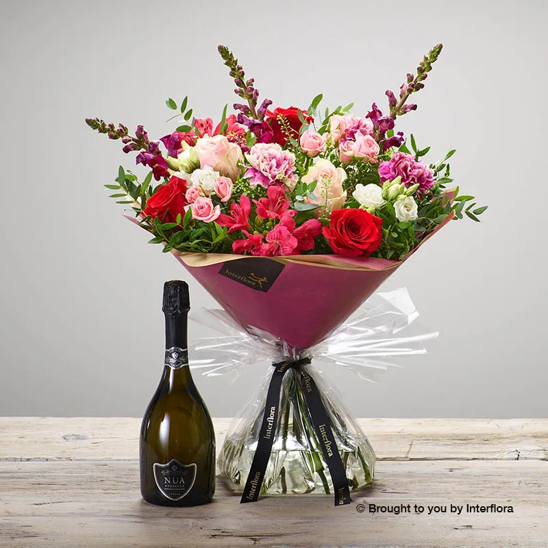 Raspberry Romance Hand-tied with Prosecco